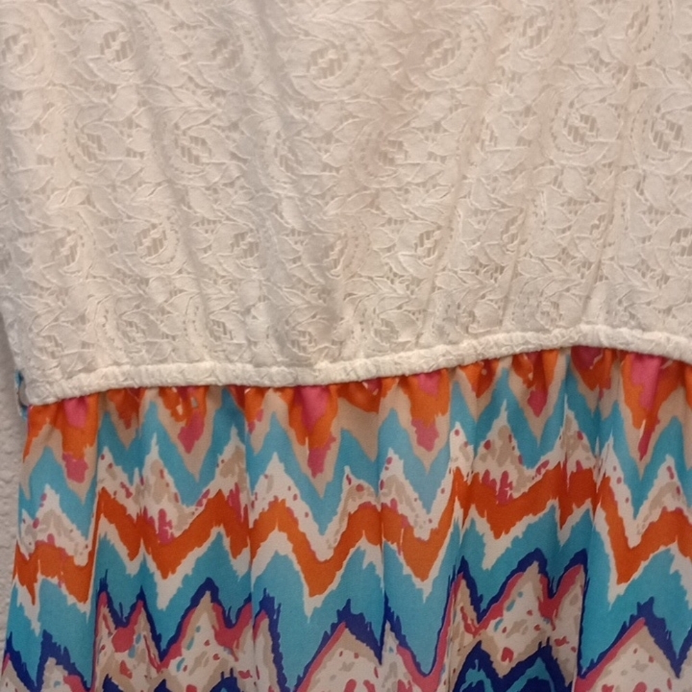 Blush White and Orange Sleeveless V-Neck Sundress - Picture 4 of 7
